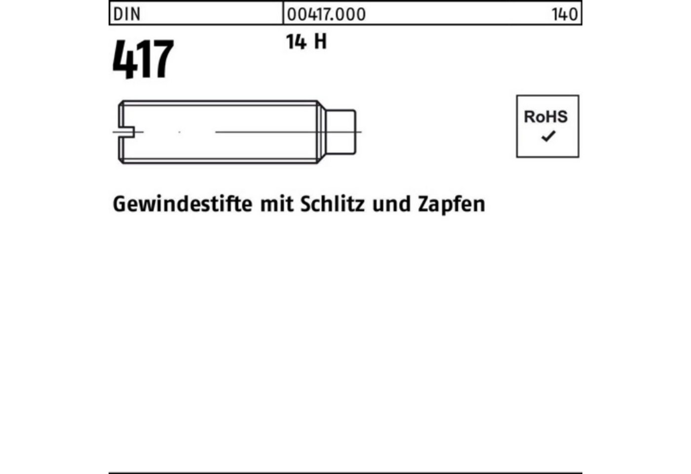 Reyher Gewindebolzen 100er Pack Gewindestift DIN 417/ISO 7435 Schlitz/Zapfen M10x 16 14 H 5 von Reyher