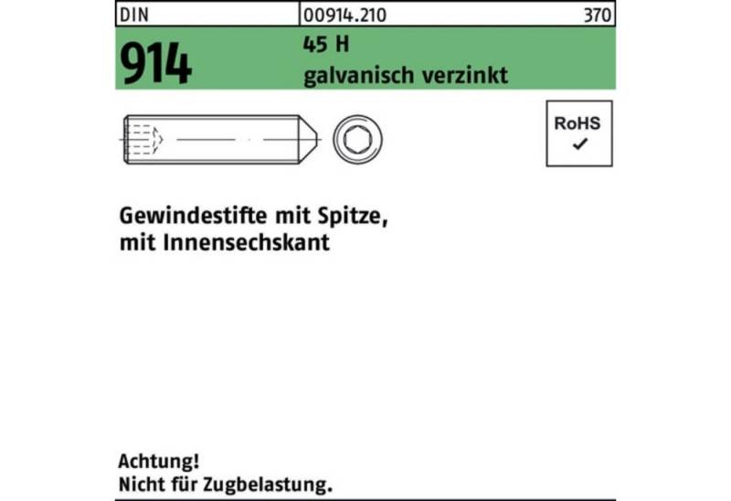 Reyher Gewindebolzen 100er Pack Gewindestift DIN 914 Spitze/Innen-6kt M12x25 45 H galv.verz von Reyher