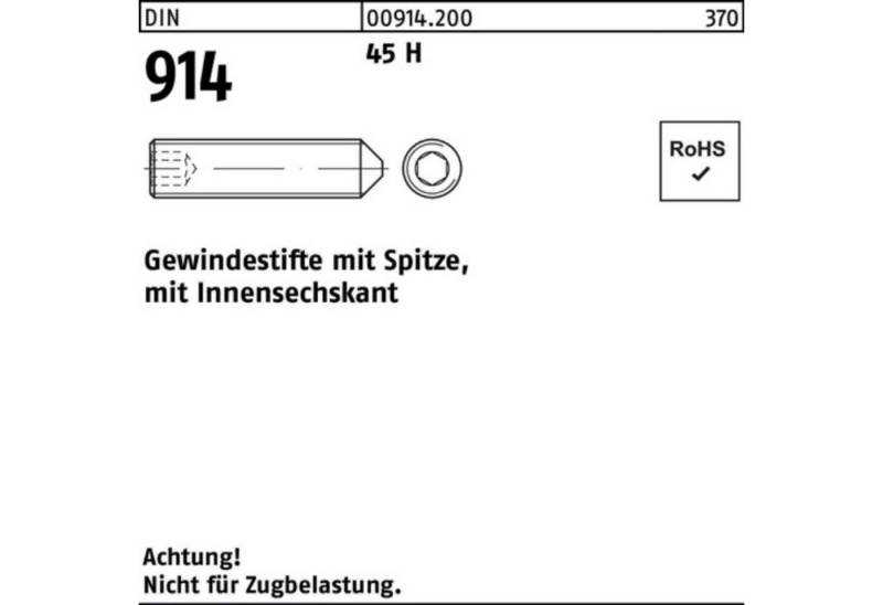 Reyher Gewindebolzen 100er Pack Gewindestift DIN 914 Spitze/Innen-6kt M24x 40 45 H 25 Stüc von Reyher