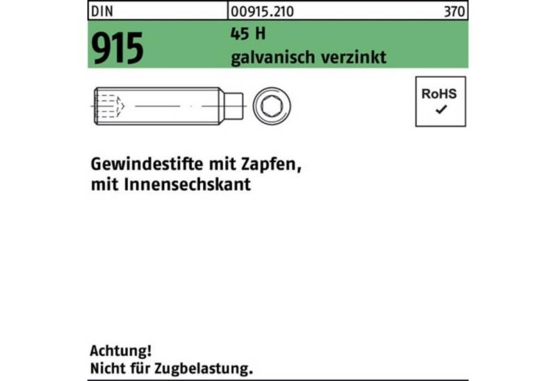 Reyher Gewindebolzen 100er Pack Gewindestift DIN 915 Zapfen/Innen-6kt M24x30 45 H galv.verz von Reyher