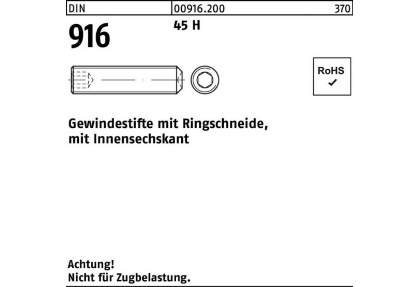 Reyher Gewindebolzen 100er Pack Gewindestift DIN 916 Ringschn./Innen-6kt M20x 90 45 H 25 St von Reyher