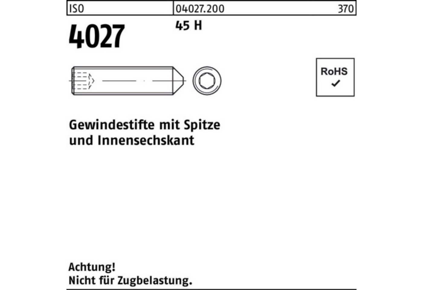 Reyher Gewindebolzen 100er Pack Gewindestift ISO 4027 Spitze/Innen-6kt M24x 80 45 H 25 Stü von Reyher