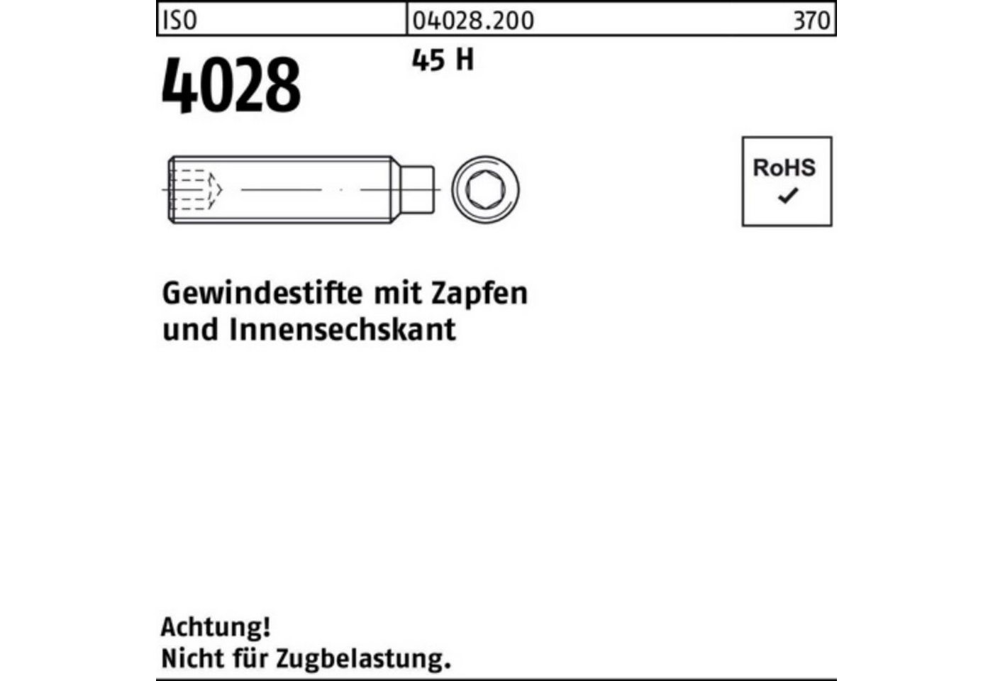 Reyher Gewindebolzen »200er Pack Gewindestift ISO 4028 Zapfen/Innen-6kt M8x 35 45 H 200 Stü« von Reyher