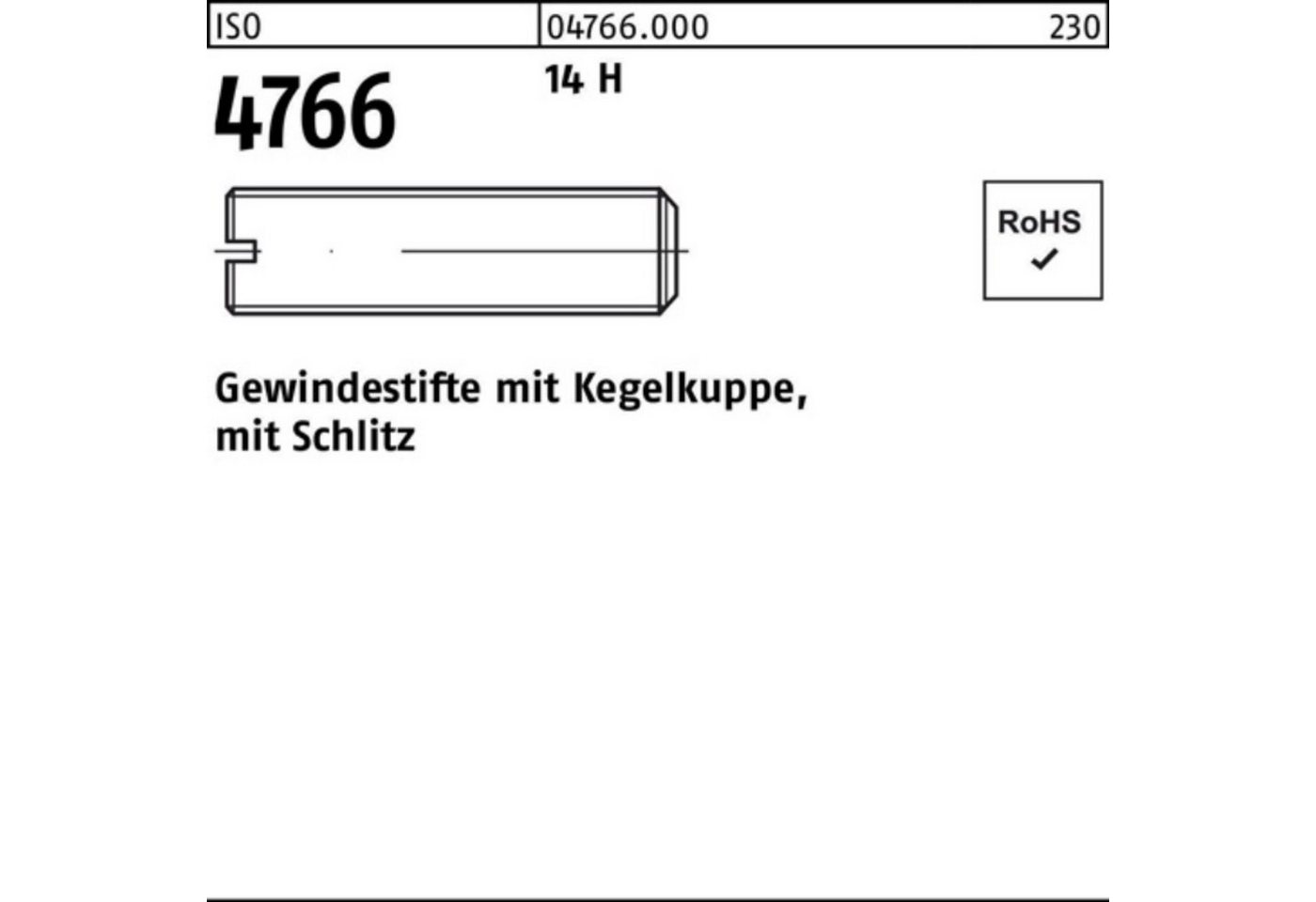 Reyher Gewindebolzen »200er Pack Gewindestift ISO 4766 Kegelkuppe/Schlitz M3x 10 14 H 200 St« von Reyher