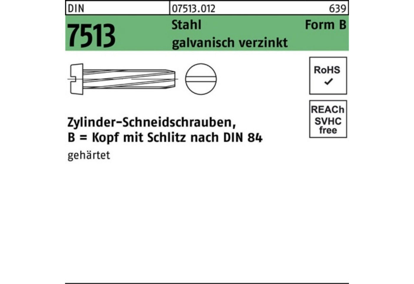 Reyher Gewindeschraube 1000er Pack Gewindeschneidschraube DIN 7513 FormB Zylinder Schlitz BM von Reyher