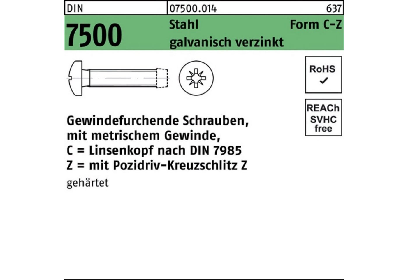 Reyher Gewindeschraube 2000er Pack Gewindefurchendeschraube DIN 7500 LIKO PZ CM 5x10-Z Stahl von Reyher