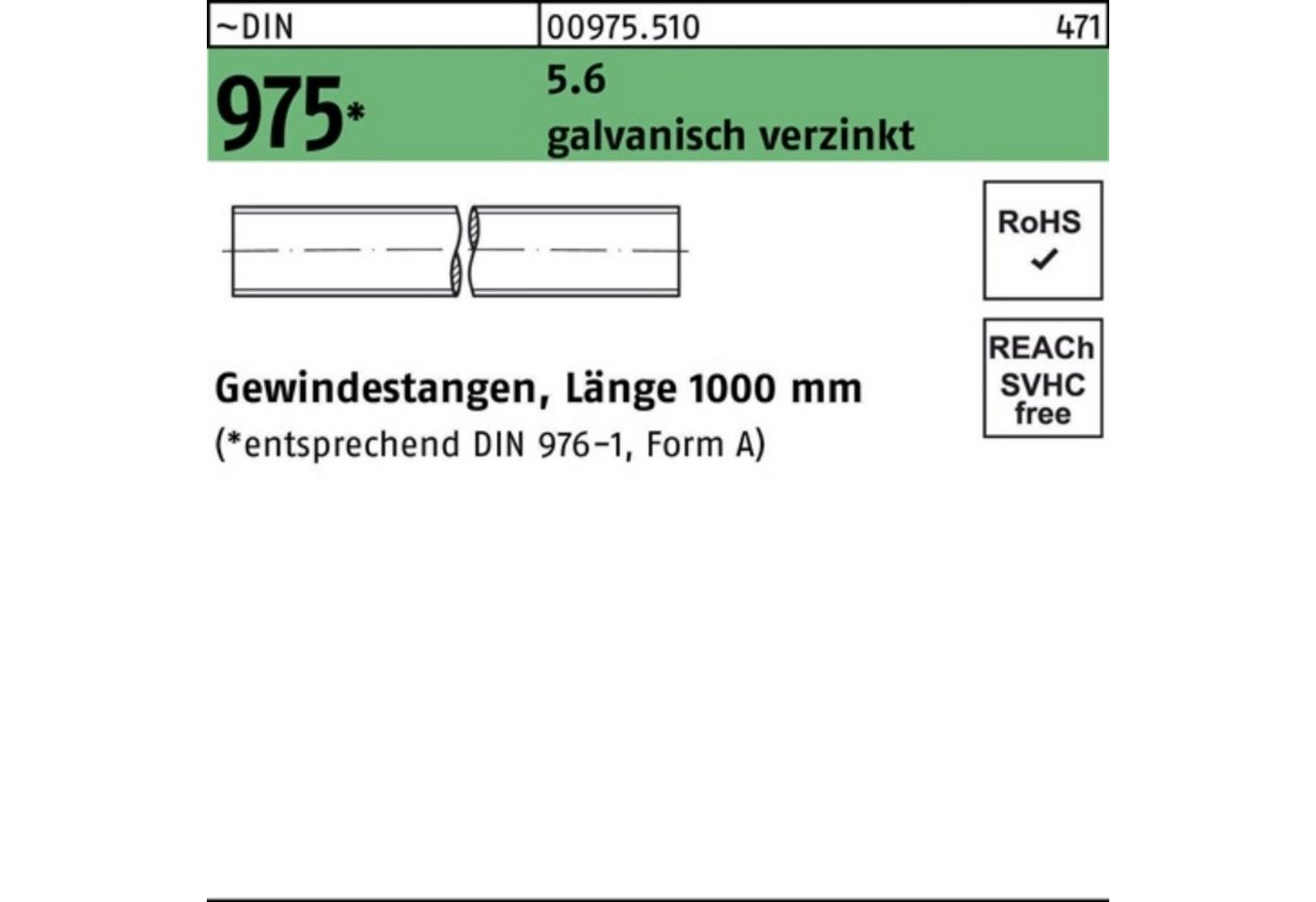 Reyher Gewindestange 100er Pack Gewindestange DIN 975 M10x 1000mm 5.6 galv.verz. 1 Stück ~ von Reyher