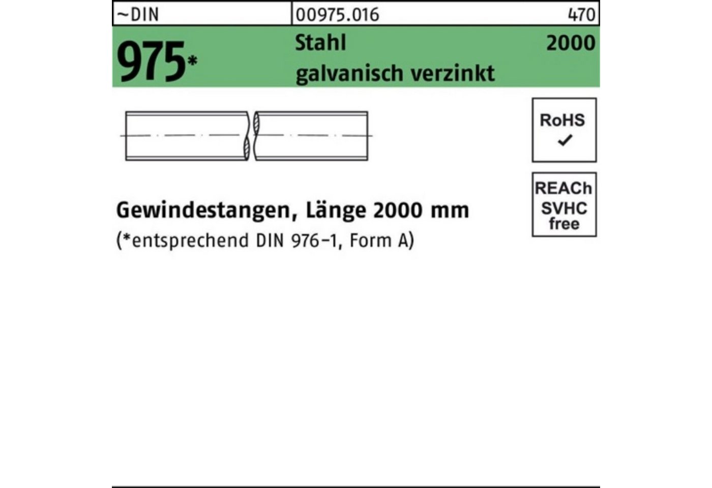 Reyher Gewindestange 100er Pack Gewindestange DIN 975 M14x 2000mm Stahl galv.verz. 1 Stück von Reyher