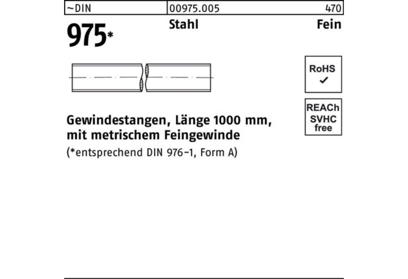 Reyher Gewindestange 100er Pack Gewindestange DIN 975 M16x 1,5x 1000mm Stahl 1 Stück ~DIN von Reyher