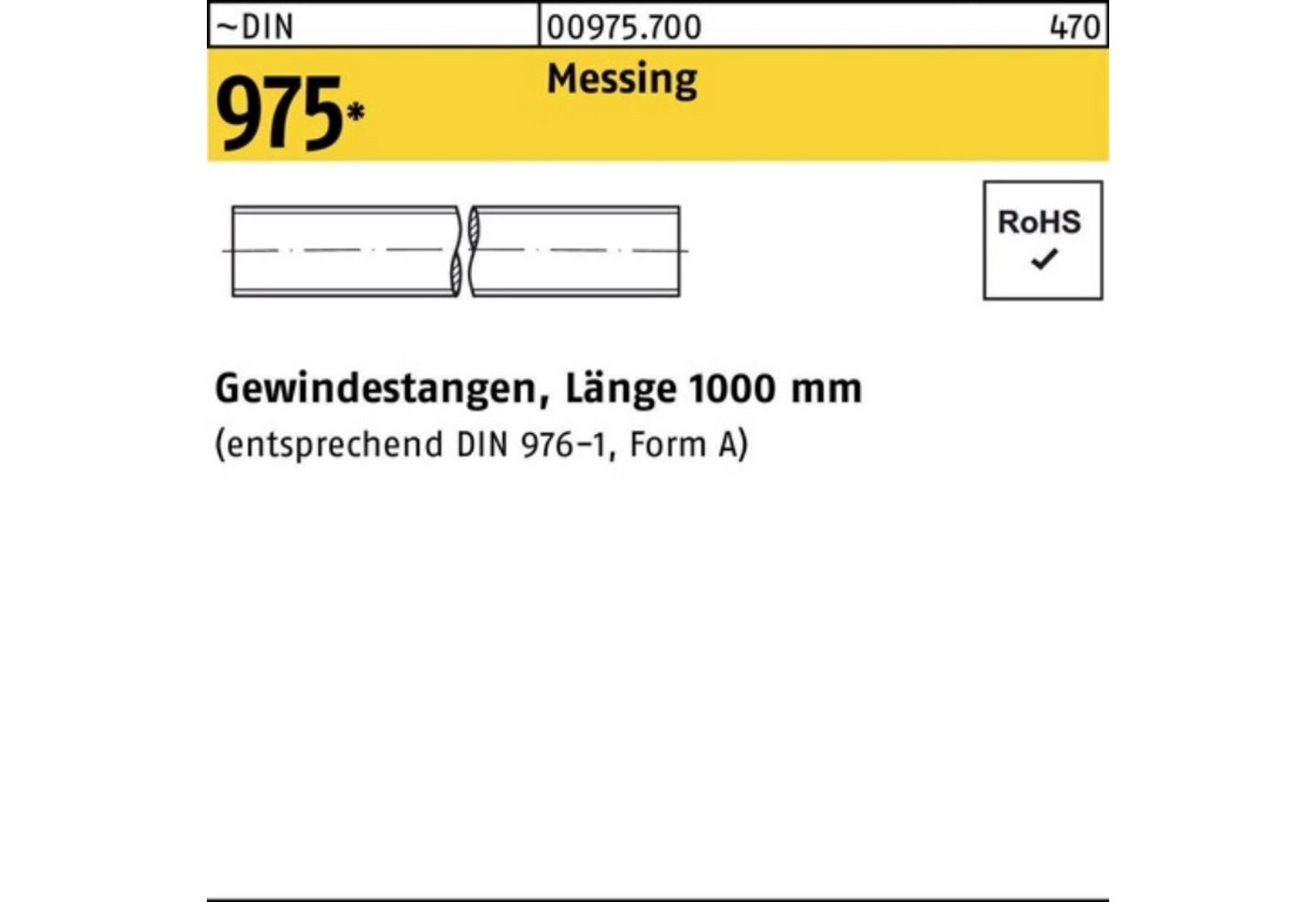 Reyher Gewindestange 100er Pack Gewindestange DIN 975 M16x 1000mm Messing 1 Stück ~DIN 975 von Reyher