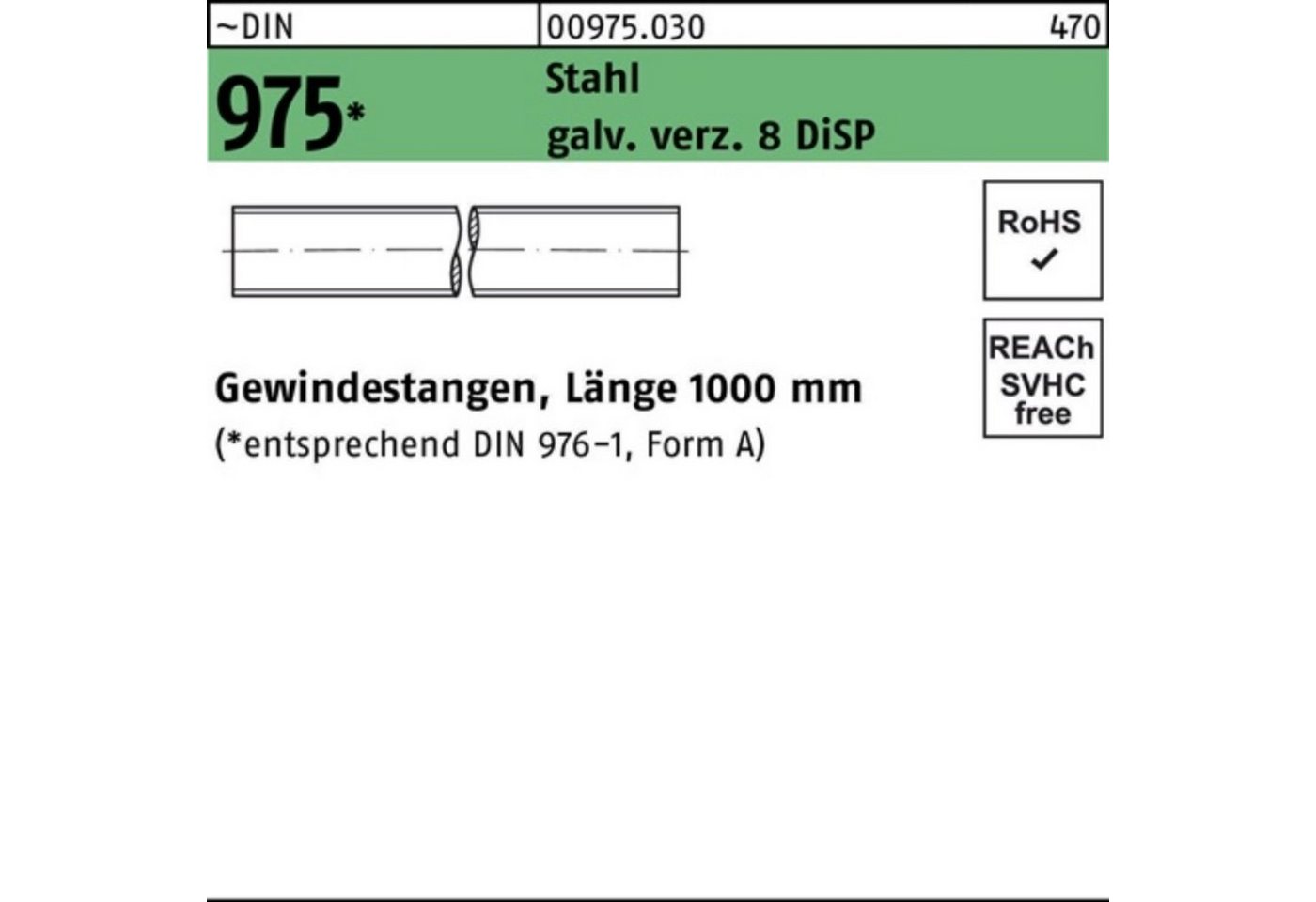 Reyher Gewindestange 100er Pack Gewindestange DIN 975 M16x 1000mm Stahl galv.verz. 8 DiSP 1 von Reyher