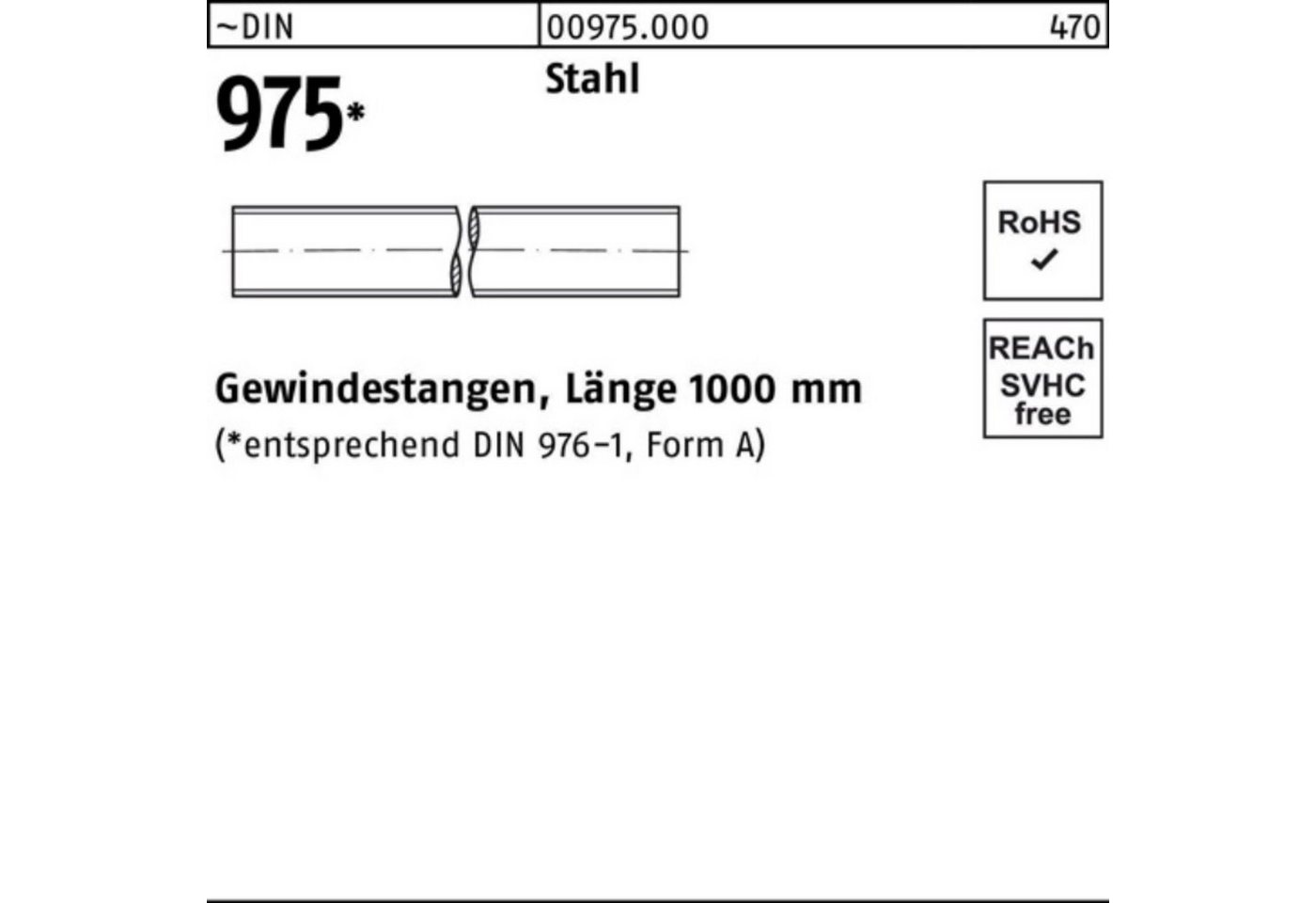 Reyher Gewindestange 100er Pack Gewindestange DIN 975 M22x 1000mm Stahl 1 Stück ~DIN 975 S von Reyher