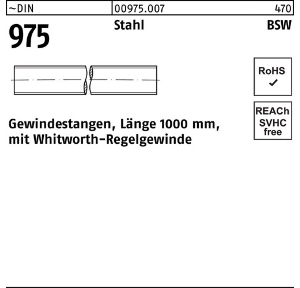 Reyher Gewindestange 100er Pack Gewindestange DIN 975 WW 7/8x 1000mm Stahl 1 Stück ~DIN 97 von Reyher