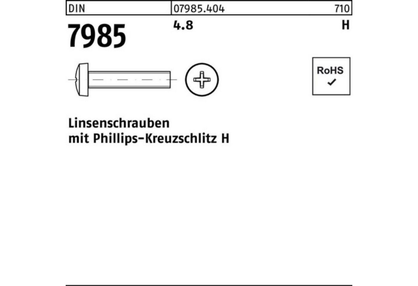 Reyher Linsenschraube 2000er Pack Linsenschraube DIN 7985 PH M3x 8-H 4.8 2000 Stück DIN 798 von Reyher