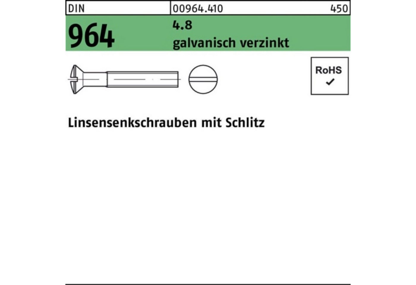 Reyher Linsenschraube 200er Pack Linsensenkschraube DIN 964 Schlitz M6x 8 4.8 galv.verz. 200 von Reyher