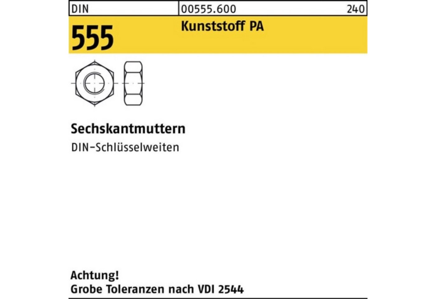 Reyher Muttern 1000er Pack Sechskantmutter DIN 555 M3 Polyamid 1000 Stück DIN 555 Ku von Reyher