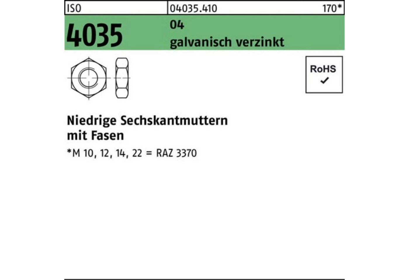 Reyher Muttern 1000er Pack Sechskantmutter ISO 4035 niedrig Fasen M2 Automatenstahl g von Reyher