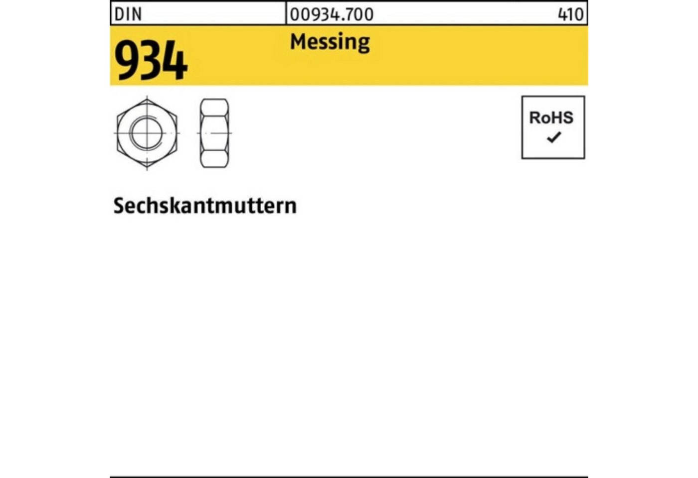 Reyher Muttern 100er Pack Sechskantmutter DIN 934 M42 Messing 1 Stück DIN 934 Messin von Reyher