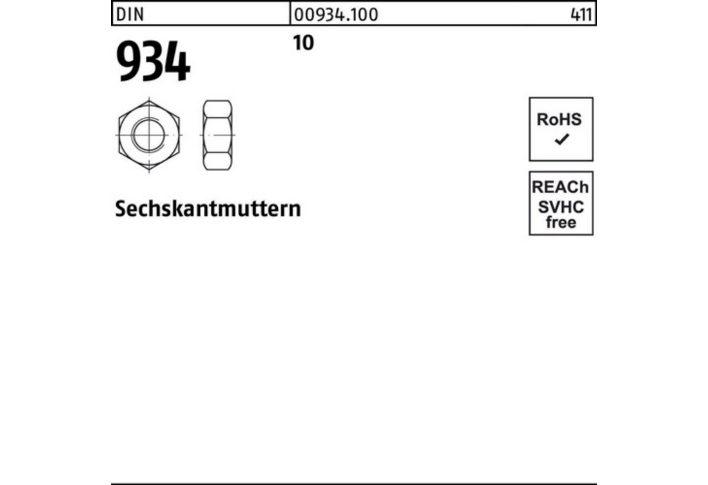 Reyher Muttern 100er Pack Sechskantmutter DIN 934 M48 10 1 Stück DIN 934 10 Sechskan von Reyher