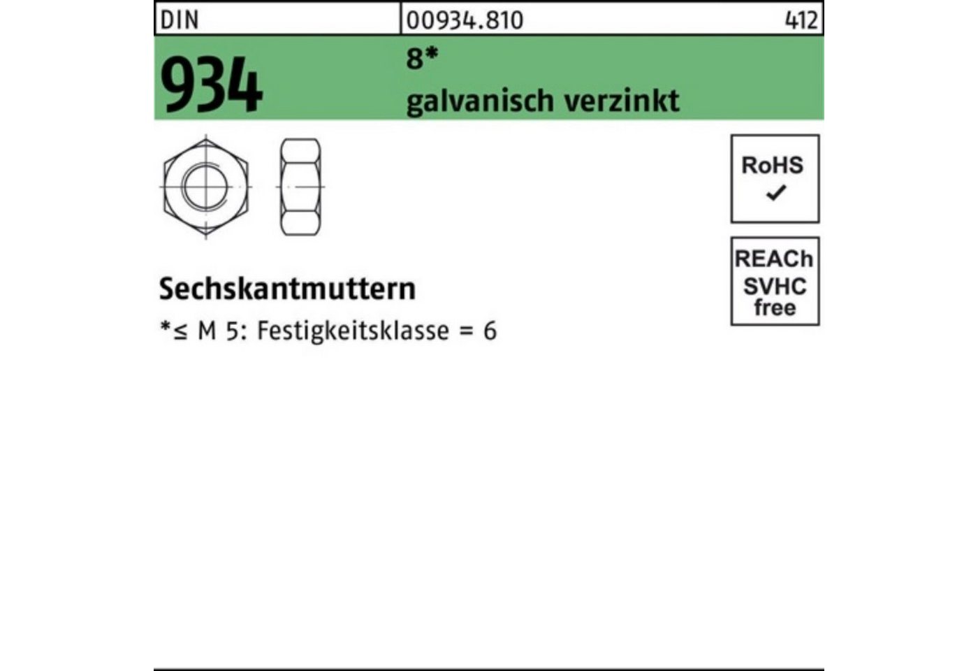 Reyher Muttern 100er Pack Sechskantmutter DIN 934 M60 8 galv.verz. 1 Stück DIN 934 8 von Reyher