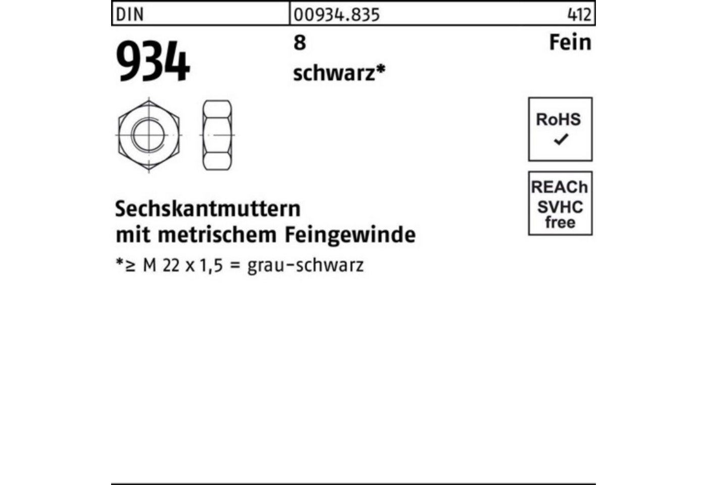 Reyher Muttern 100er Pack Sechskantmutter DIN 934 M64x 4 8 sw 1 Stück DIN 934 8 Fein von Reyher