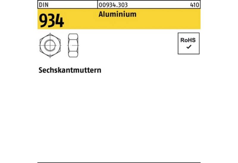 Reyher Muttern 100er Pack Sechskantmutter DIN 934 M8 Aluminium 100 Stück DIN 934 Alu von Reyher