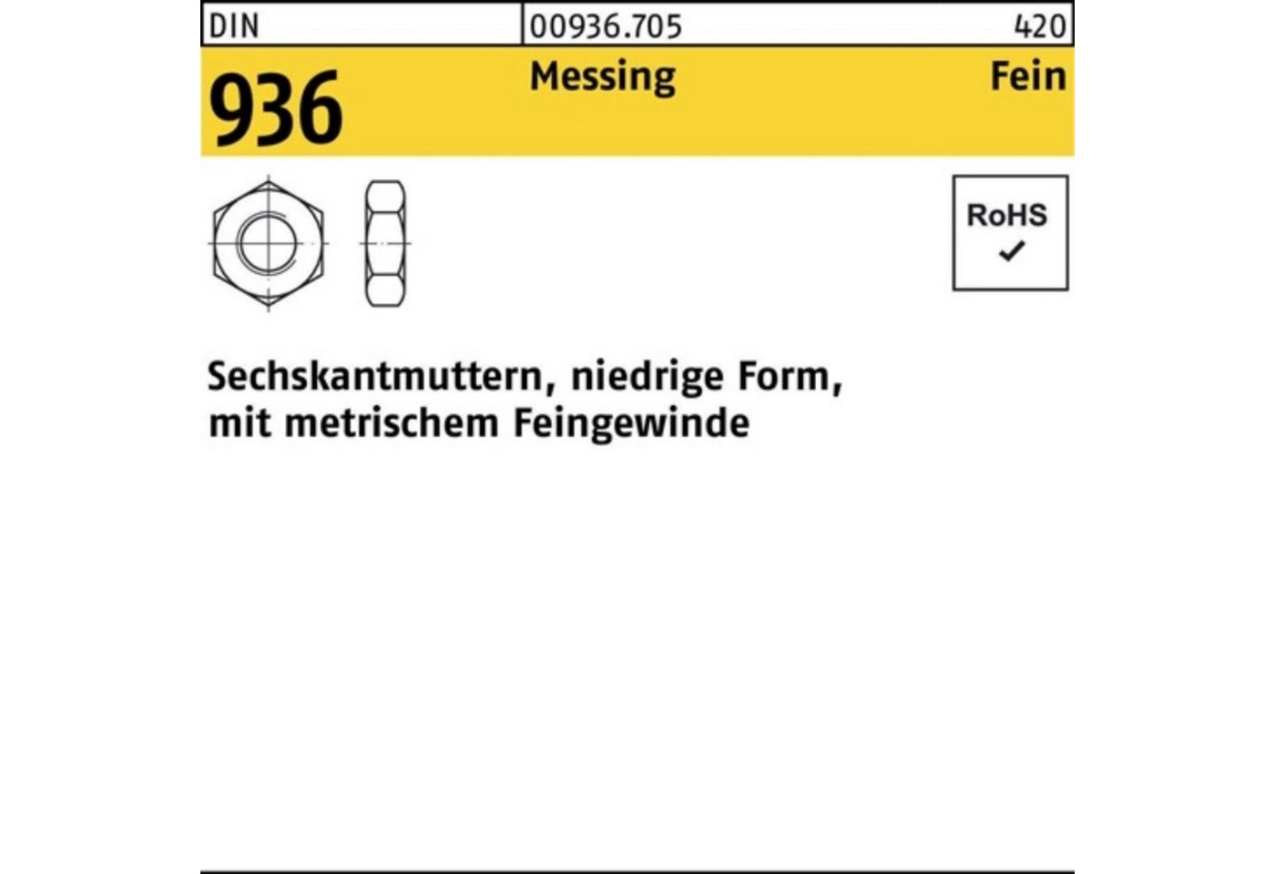 Reyher Muttern 100er Pack Sechskantmutter DIN 936 M30x 1,5 Messing 10 Stück DIN 936 von Reyher