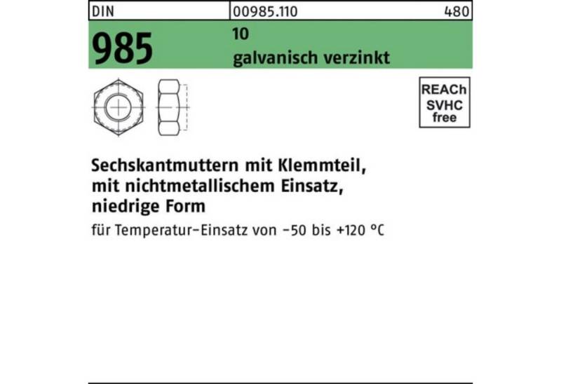 Reyher Muttern 100er Pack Sechskantmutter DIN 985 Klemmteil M22 10 galv.verz. 25 Stü von Reyher