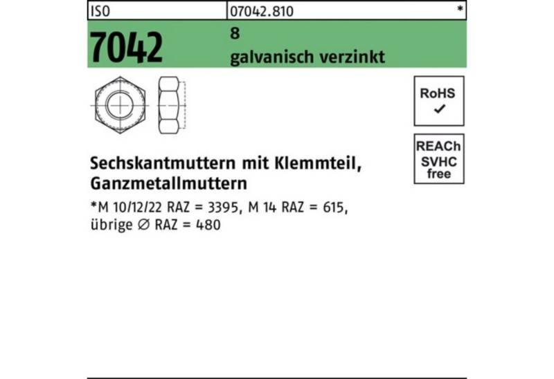 Reyher Muttern 100er Pack Sechskantmutter ISO 7042 Klemmteil M33 8 galv.verz. 10 Stü von Reyher
