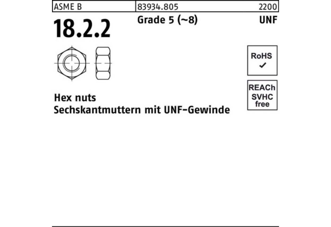 Reyher Muttern 100er Pack Sechskantmutter R 83934 UNF-Gewinde 5/16 Grade 5 (8) 100 S von Reyher