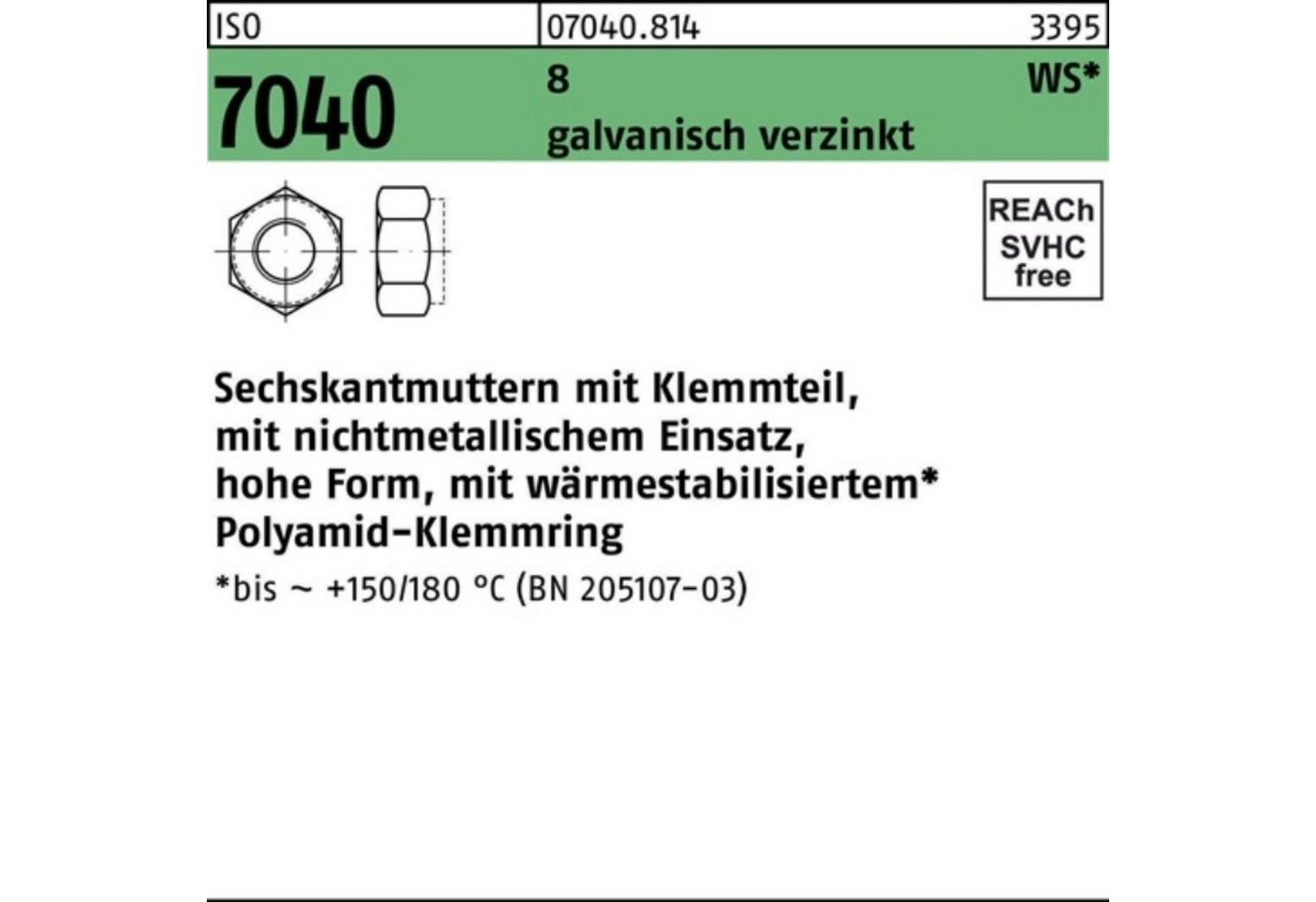 Reyher Muttern 200er Pack Sechskantmutter ISO 7040 Klemmteil M16 8 galv.verz. brauner von Reyher