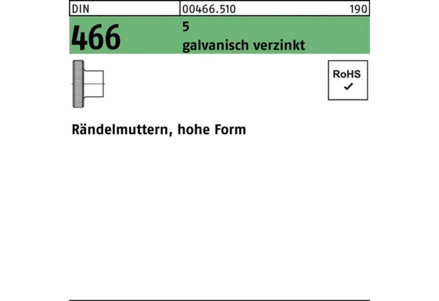 Reyher Rändelmutter 100er Pack Rändelmutter DIN 466 hohe FormM5 5 galv.verz. 100 Stück D von Reyher