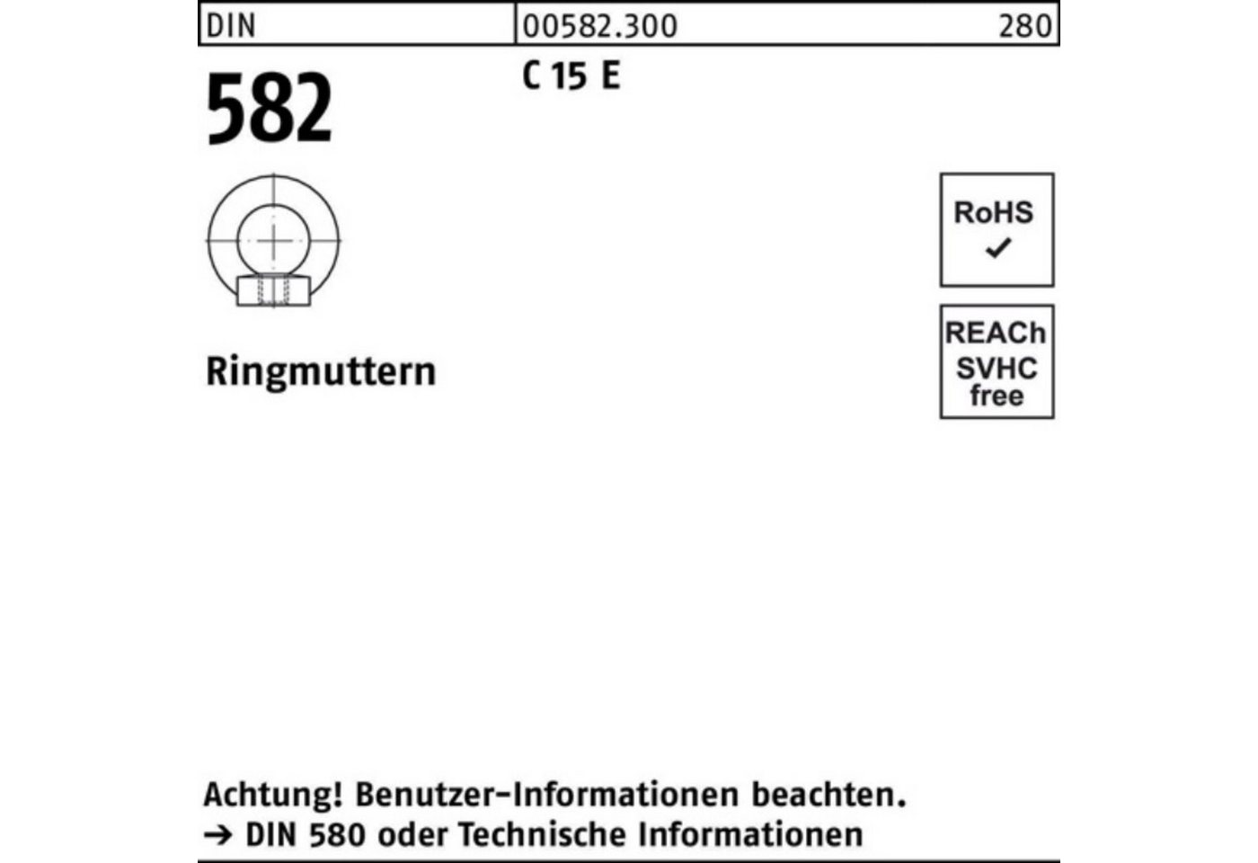 Reyher Ringmutter 100er Pack Ringmutter DIN 582 M48 C 15 E 1 Stück DIN 582 C 15 E Ringm von Reyher