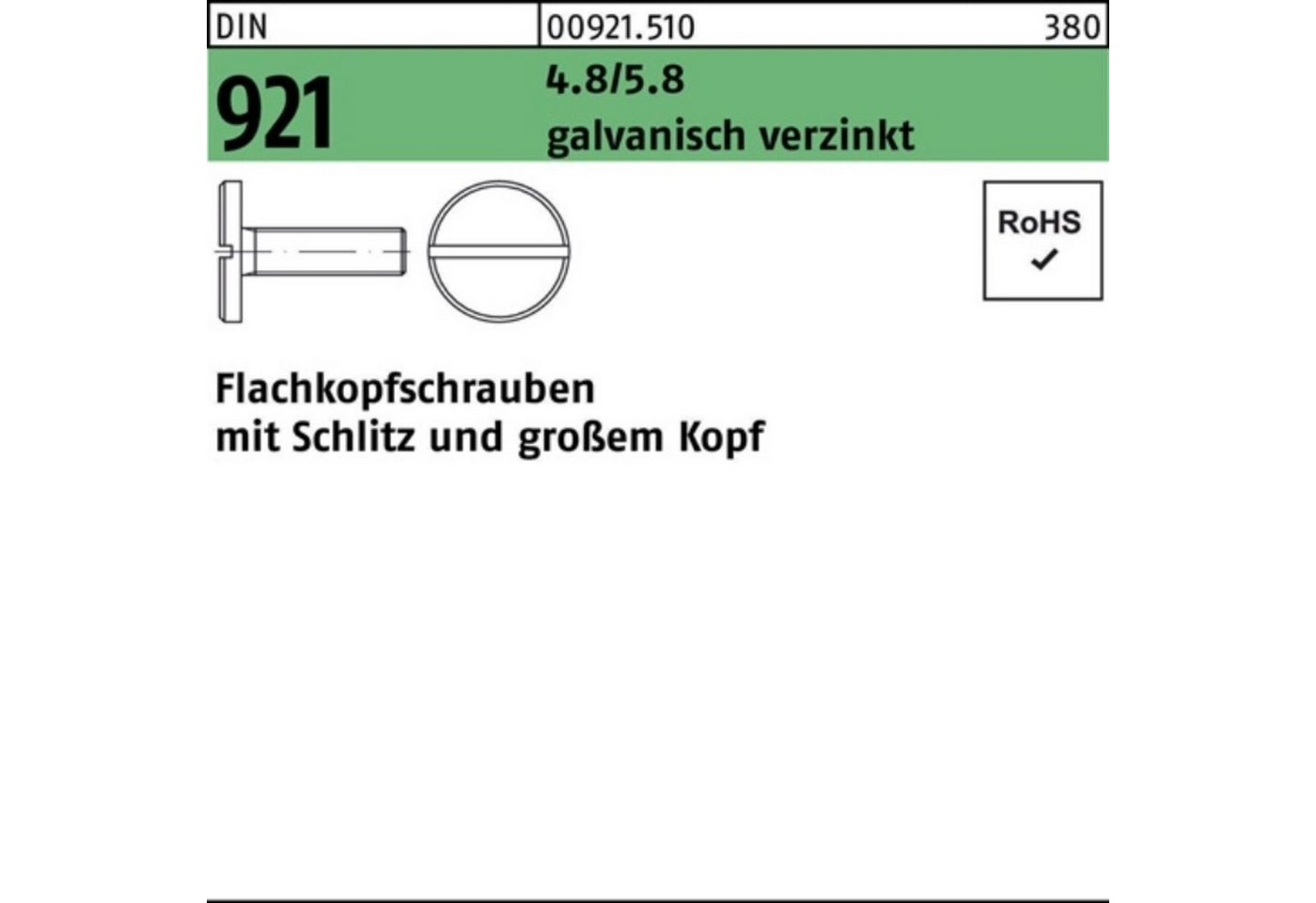 Reyher Schraube 100er Pack Flachkopfschraube DIN 921 Schlitz M10x 12 4.8/5.8 galv.verz von Reyher