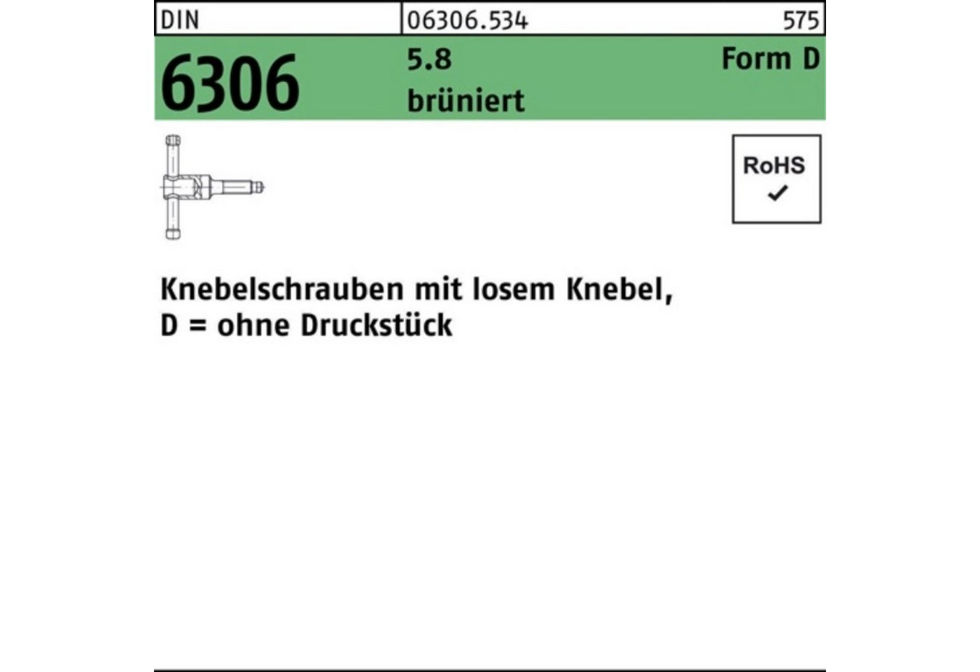Reyher Schraube 100er Pack Knebelschraube DIN 6306 losen Knebel DM 20x 70 5.8 brünier von Reyher