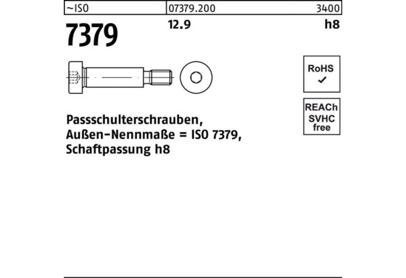 Reyher Schraube 100er Pack Paßschulterschraube ISO 7379 16 - M12x 25 12.9 Schaftpassu von Reyher