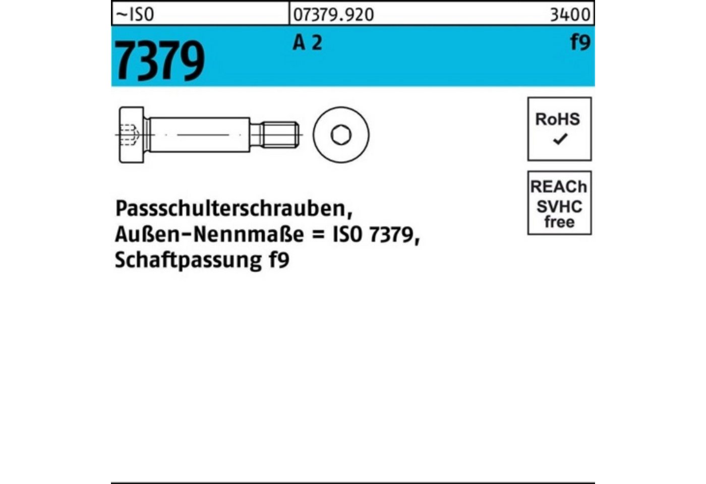 Reyher Schraube 100er Pack Paßschulterschraube ISO 7379 16f9 M12x 30 A 2 25 Stück ~I von Reyher