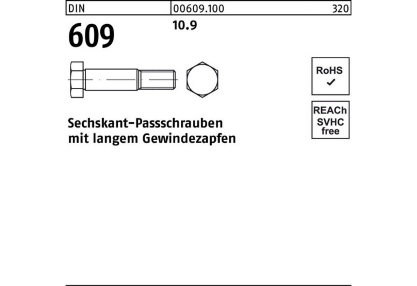 Reyher Schraube 100er Pack Sechskantpassschraube DIN 609 langem Gewindezapfen M10x 30 von Reyher