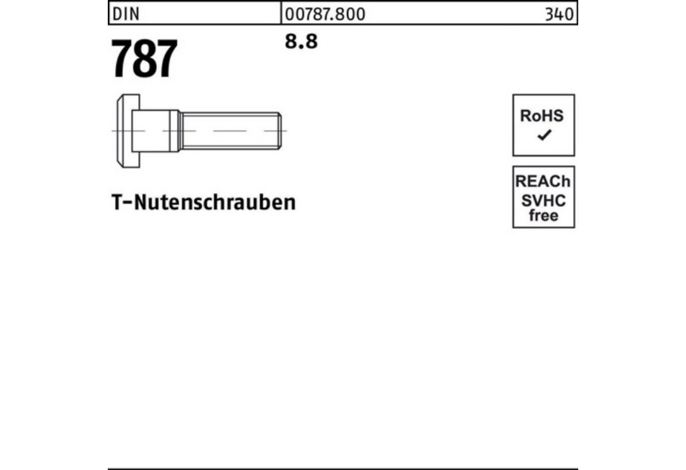 Reyher Schraube 100er Pack T-Nutenschraube DIN 787 10 M10x 50 8.8 25 Stück DIN 787 8. von Reyher