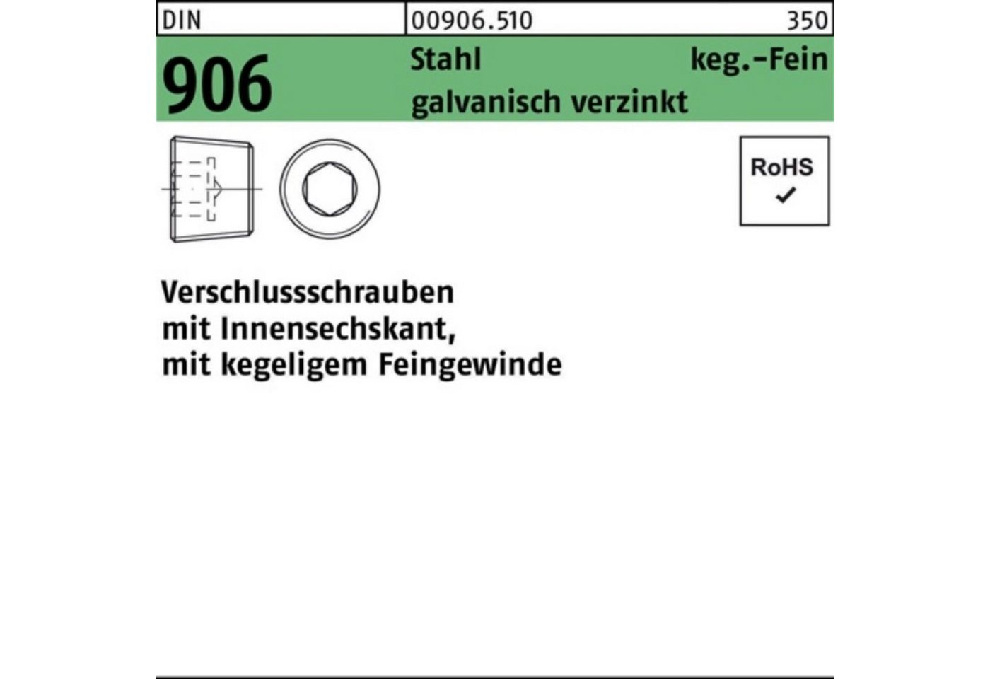 Reyher Schraube 100er Pack Verschlußschraube DIN 906 Innen-6kt M30x1,5 Stahl galv.ver von Reyher