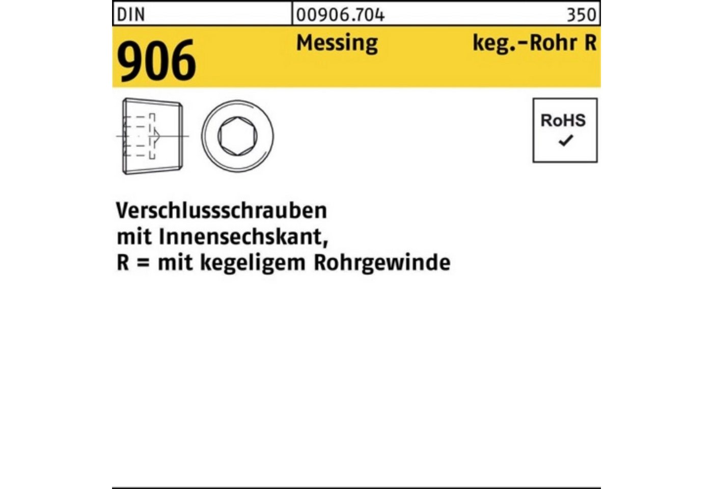 Reyher Schraube 100er Pack Verschlußschraube DIN 906 Innen-6kt R 3/4 Messing 25 Stüc von Reyher
