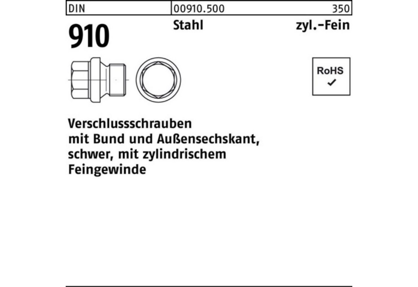 Reyher Schraube 100er Pack Verschlußschraube DIN 910 Bund/Außen-6-kt M42x 1,5 Stahl von Reyher
