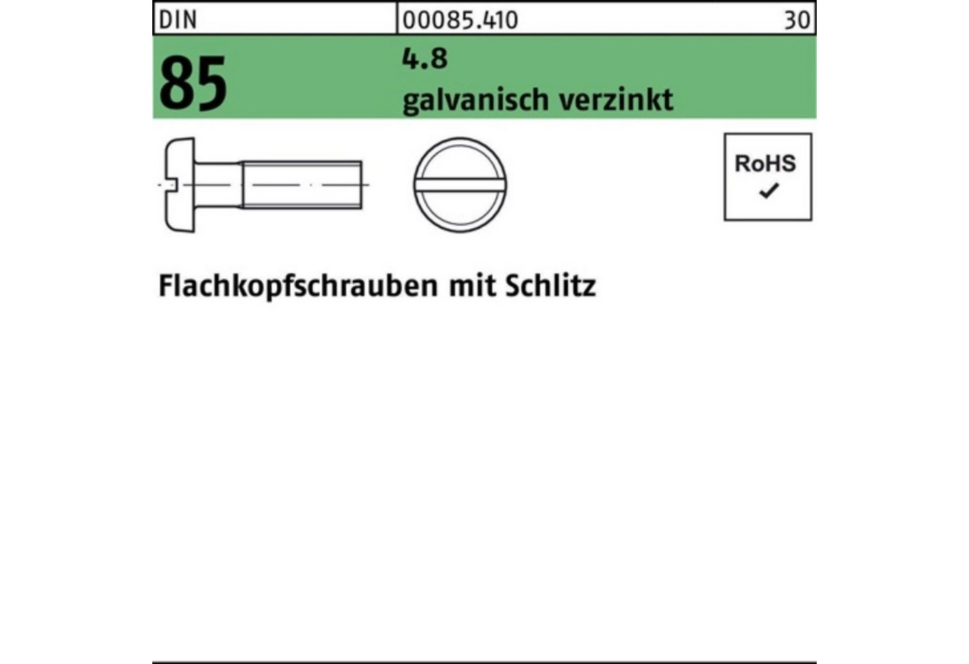 Reyher Schraube 200er Pack Flachkopfschraube DIN 85/ISO 1580 Schlitz M3x35 4.8 galv.ve von Reyher