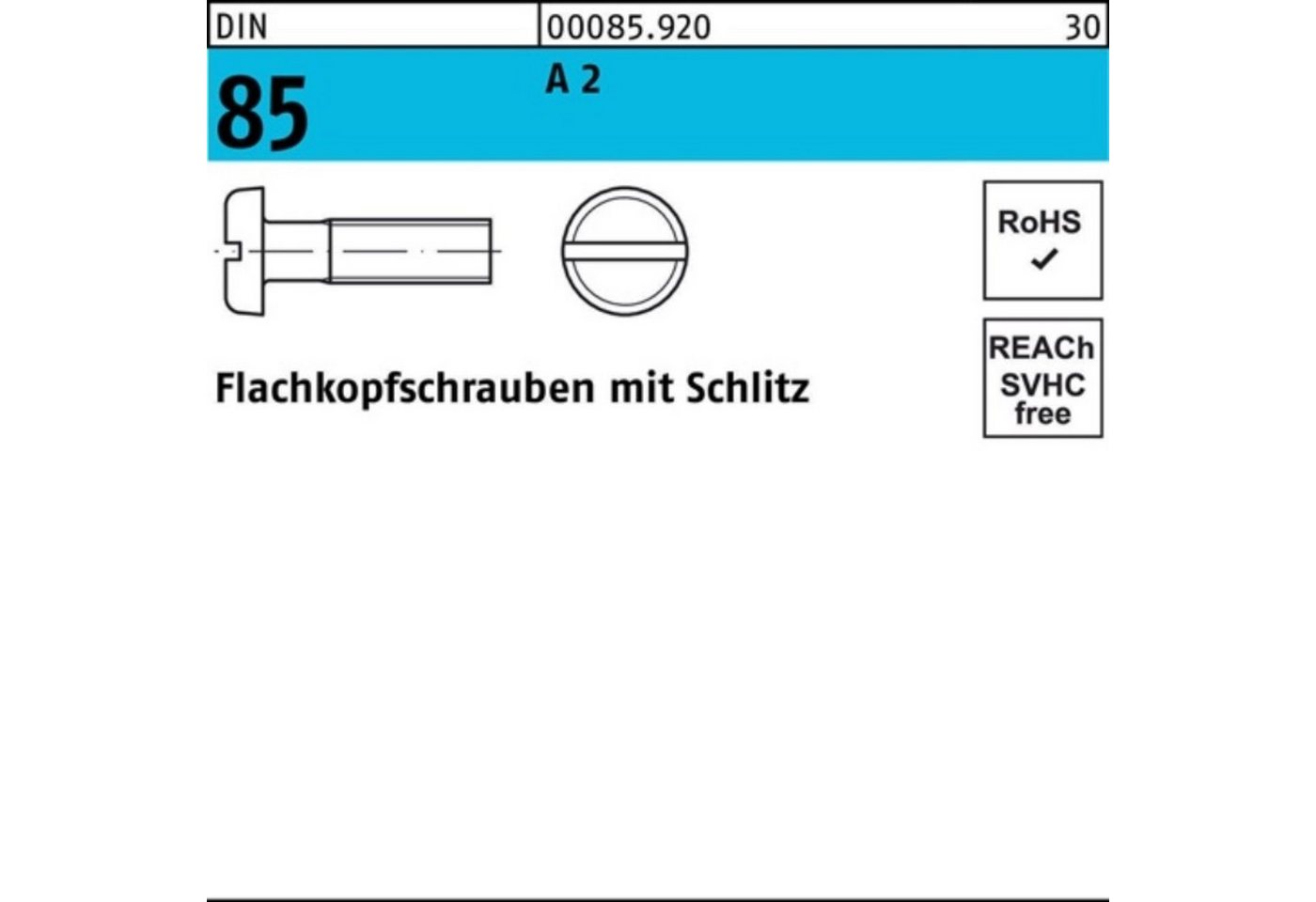 Reyher Schraube 200er Pack Flachkopfschraube DIN 85/ISO 1580 Schlitz M6x 16 A 2 200 St von Reyher