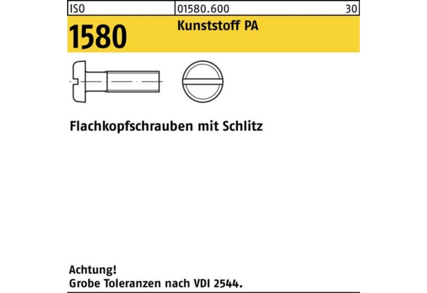 Reyher Schraube 200er Pack Flachkopfschraube ISO 1580 Schlitz M4x 12 Polyamid 200 Stü von Reyher