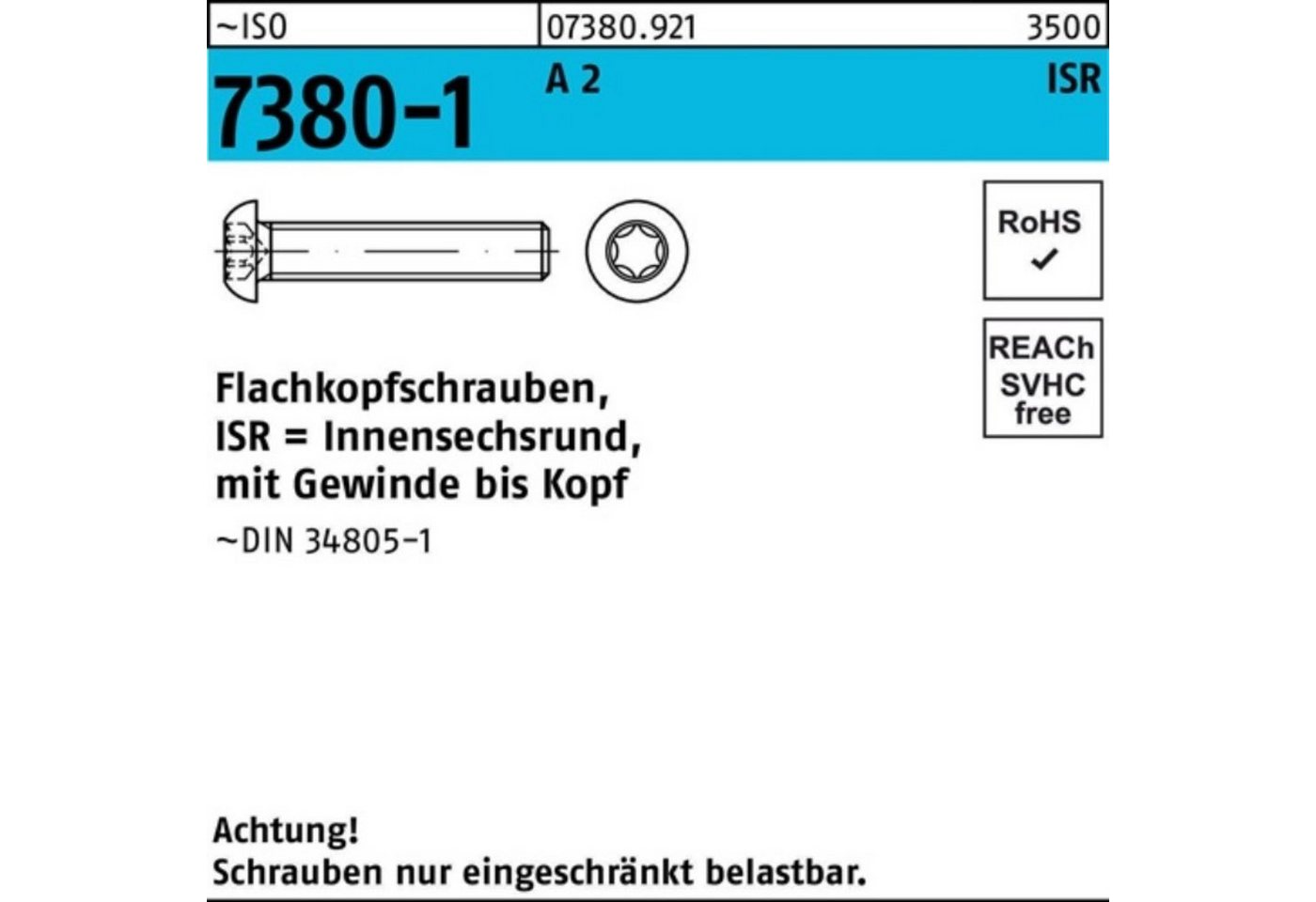 Reyher Schraube 200er Pack Flachkopfschraube ISO 7380-1 ISR VG M4x 50-T20 A 2 200 Stü von Reyher