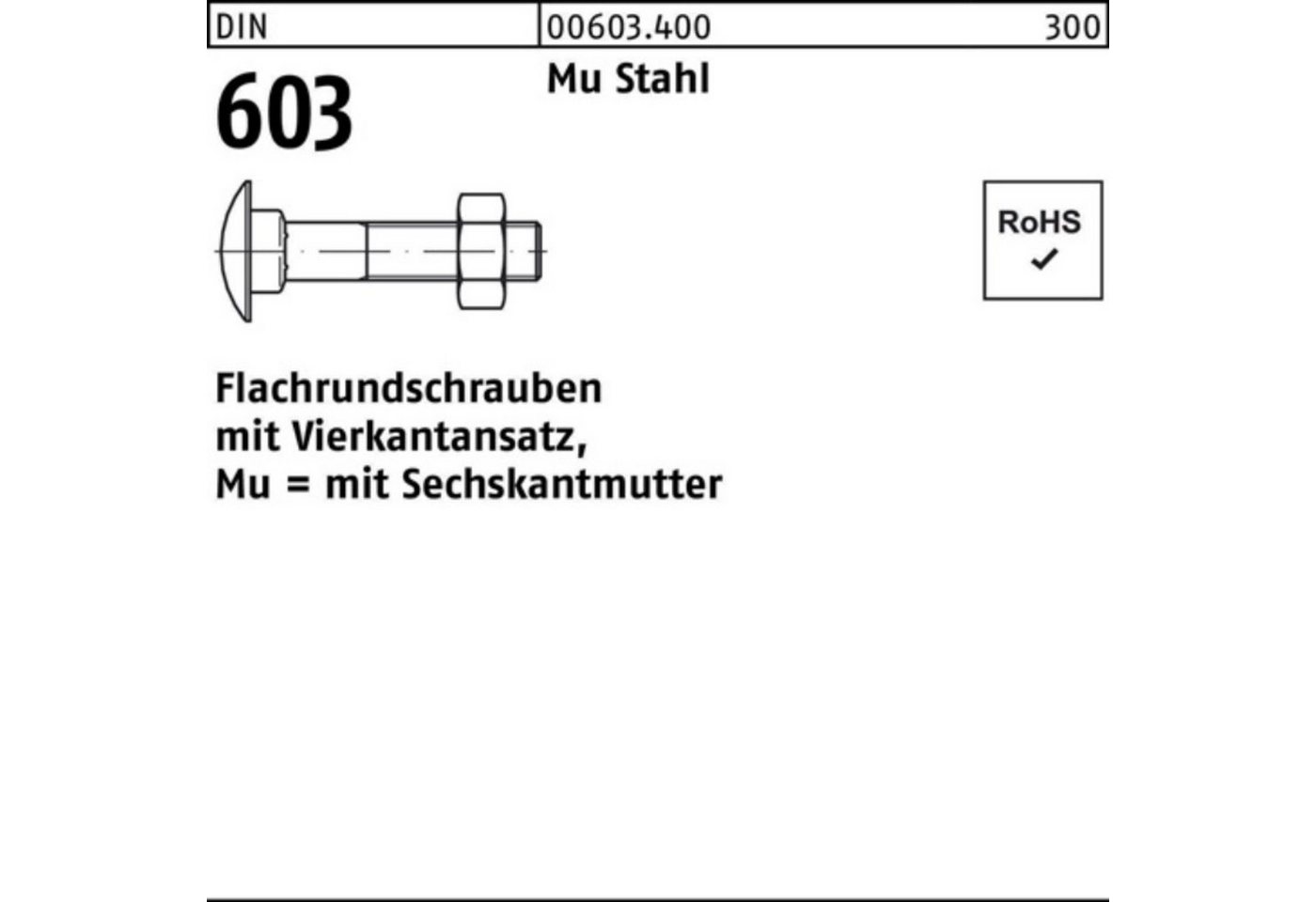 Reyher Schraube 200er Pack Flachrundschraube DIN 603 Vierkantansatz/6-ktmutter M6x80 M von Reyher