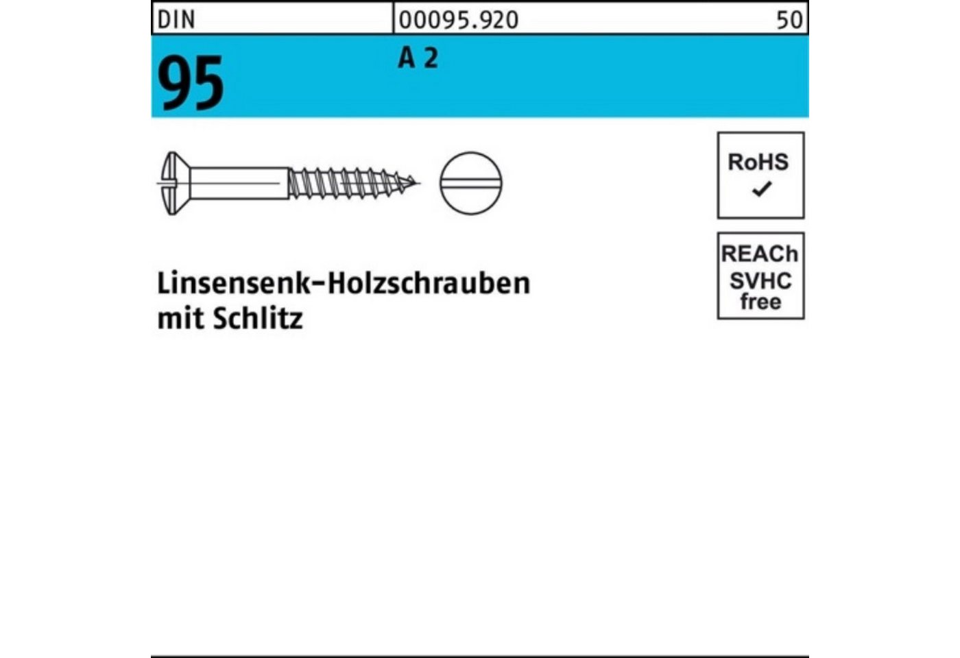 Reyher Schraube 200er Pack Holzschraube DIN 95 LIKO Schlitz 6x 20 A 2 200 Stück DIN 9 von Reyher