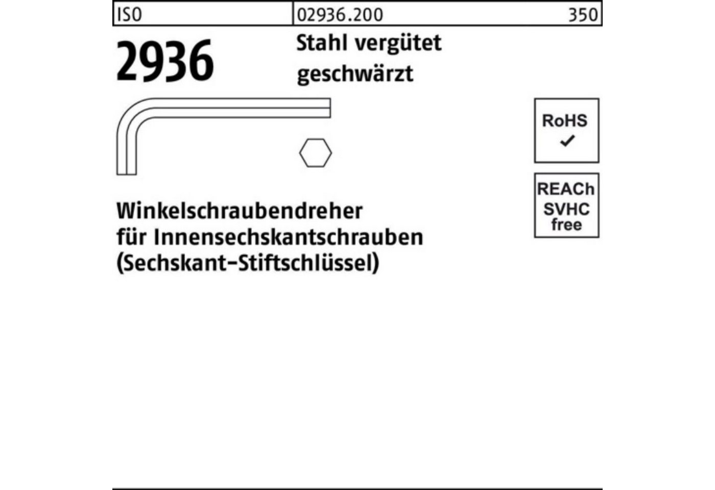 Reyher Schraubendreher 100er Pack Winkelschraubendreher ISO 2936 Innen-6kt SW 0,9 Stahl verg von Reyher