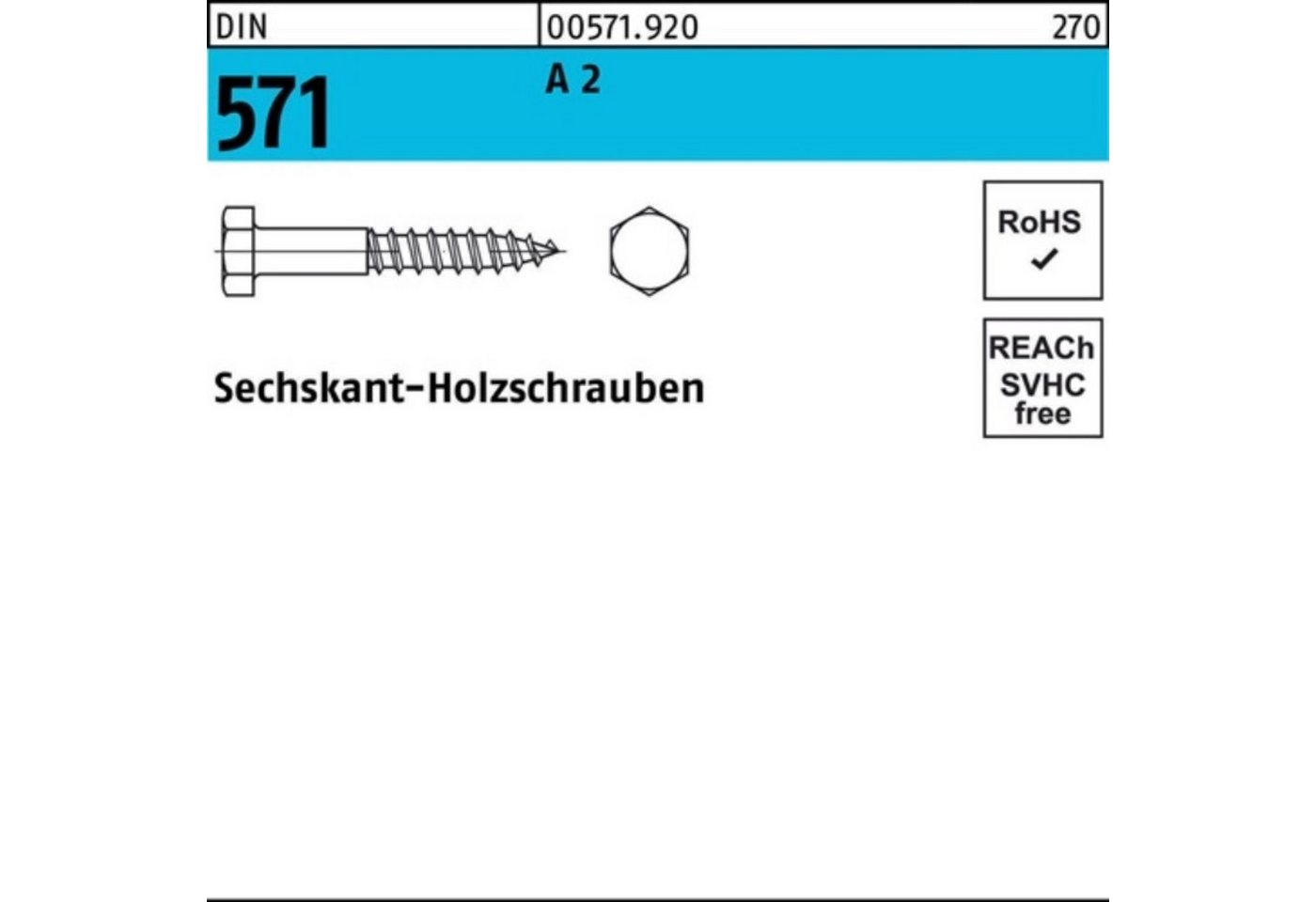 Reyher Sechskant-Holzschraube 100er Pack Sechskantholzschraube DIN 571 10x 160 A 2 10 Stück DIN 571 von Reyher